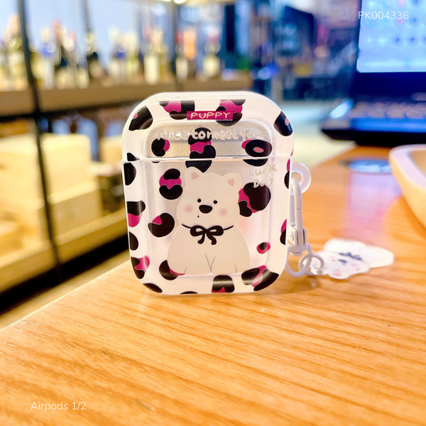 Case Airpods 1/2 dẻo cún trắng nơ đen Luck Day