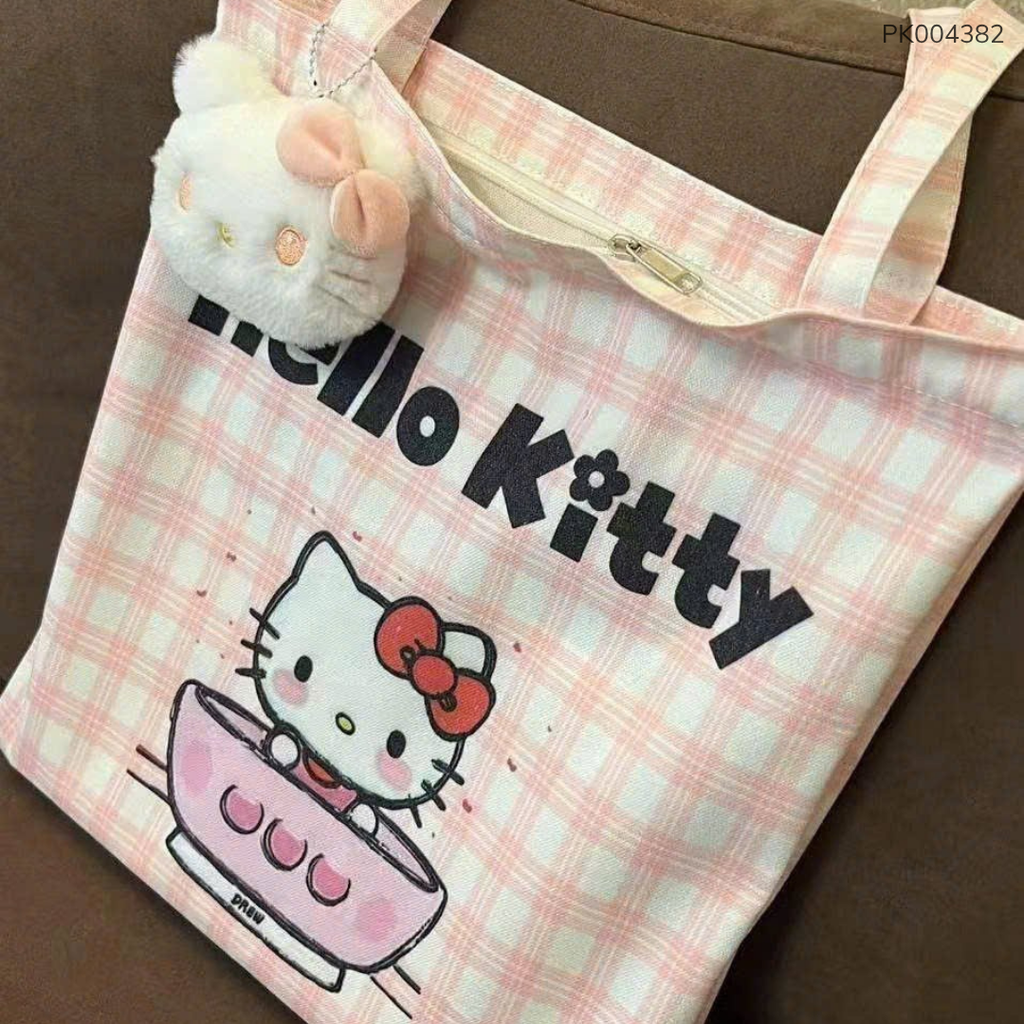 ** Túi vải sọc caro Kitty nhiều màu