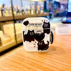 Case Airpods Pro 2 dẻo mèo đeo đính tim đen Cute So Cat