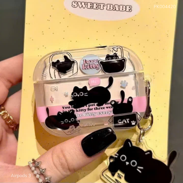 Case Airpods 3 dẻo mèo đen Love Kitty