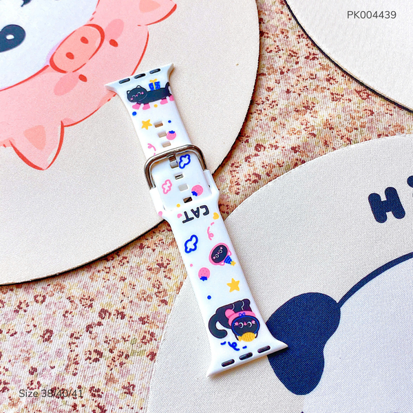 ** Dây Aw silicon mèo đen CAT nền trắng 38/40/41