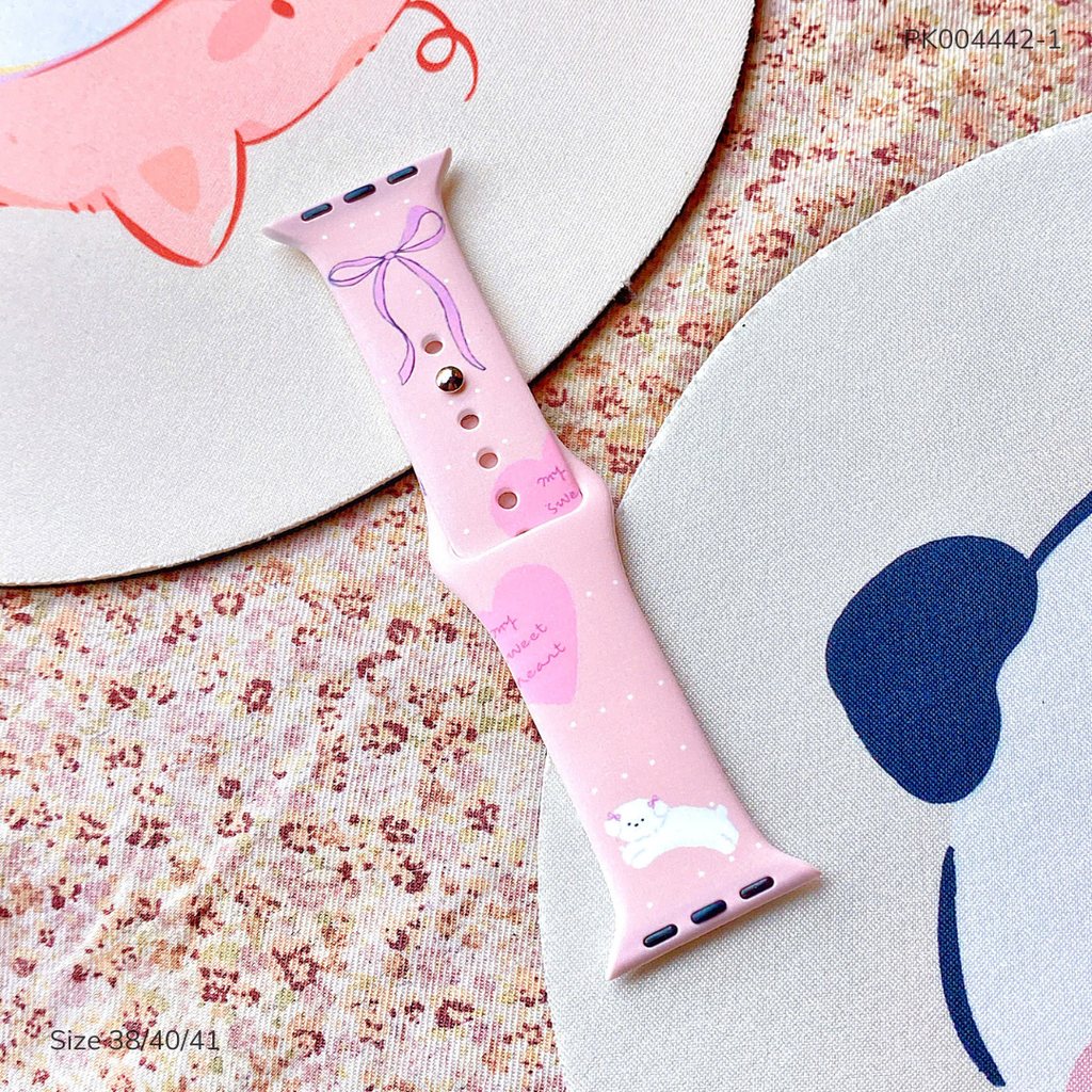 ** Dây Aw silicon nơ tím cún trắng 38/40/41