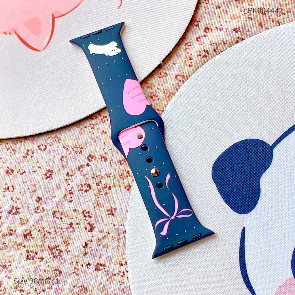 ** Dây Aw silicon nơ tím cún trắng 38/40/41