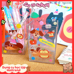 ** Ống cắm bút nhựa trong cún táo