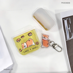 ** Case Airpods 1/2 chó Shiba take a nap nền vàng