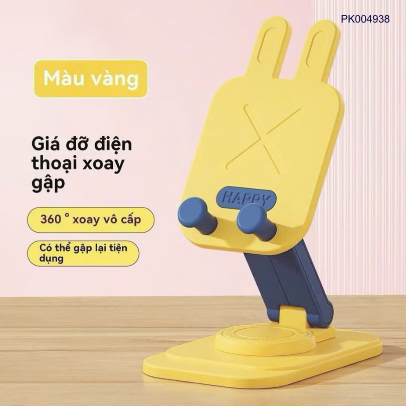 ** Giá đỡ điện thoại tai thỏ Happy vàng/hồng
