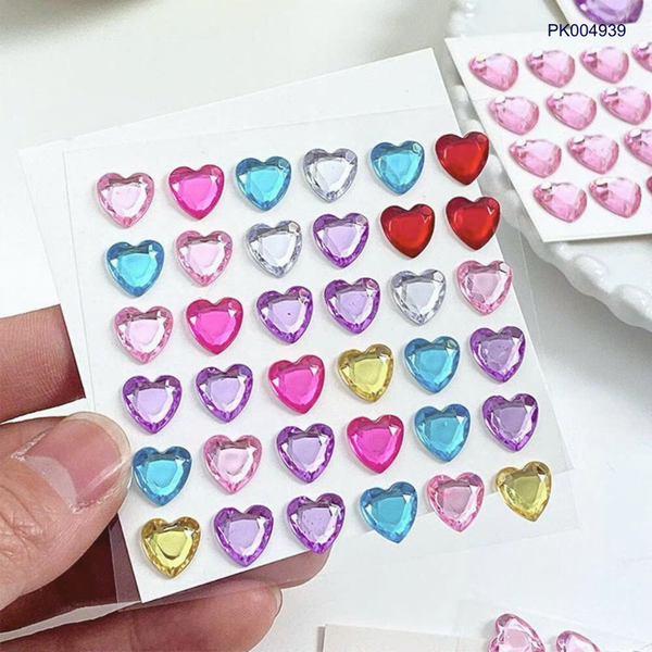 ** Sticker hạt đá 3D hình trái tim nhiều màu