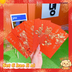 ** Set 6 bao lì xì nhũ kim tuyến vàng