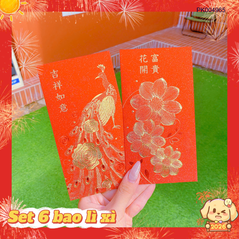 ** Set 6 bao lì xì nhũ kim tuyến vàng