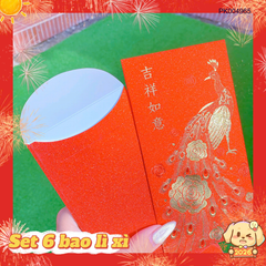 ** Set 6 bao lì xì nhũ kim tuyến vàng
