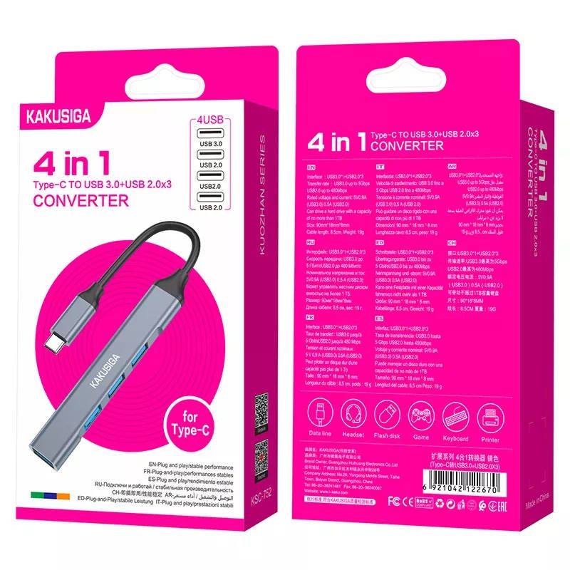 Hub chuyển Type C sang 3U2.0 1U3.0 Kaku 752