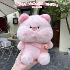 ** GẤU BÔNG HEO MẶT Ú ĐEO TÚI HỒNG SIZE 25CM