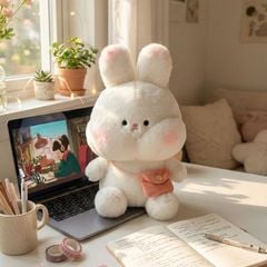 ** GẤU BÔNG THỎ MẶT Ú TRẮNG/NÂU ĐEO TÚI SIZE 25CM