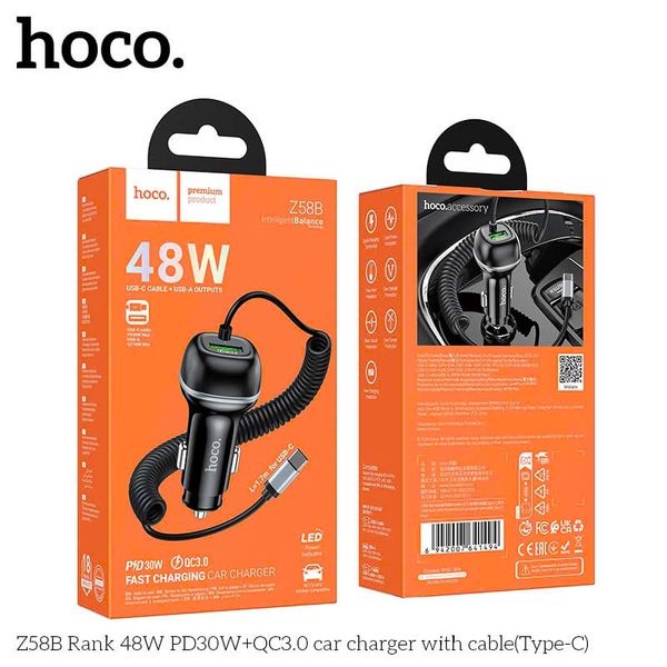 Sạc xe hơi Hoco Z58B 1U 48W kèm cáp C