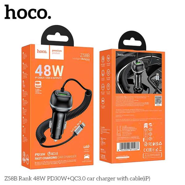 Sạc xe hơi Hoco Z58B 1U 48W kèm cáp IP