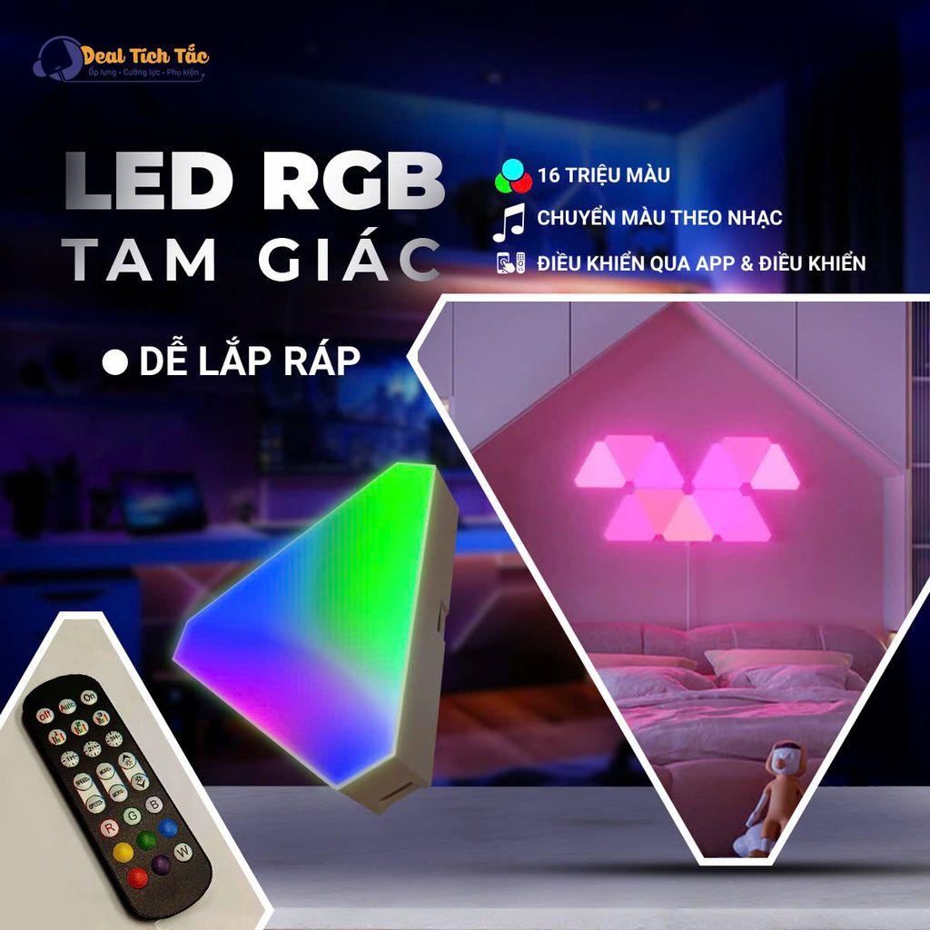 ** Bộ 8 đèn Led RGB tam giác có APP