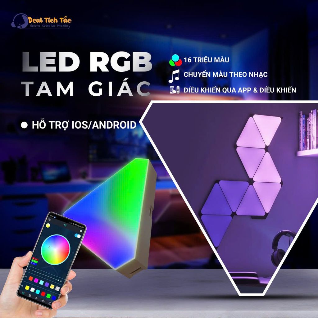 ** Bộ 8 đèn Led RGB tam giác có APP
