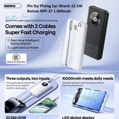 PDP Remax RPP37 10.000mAh 22.5W kèm cáp