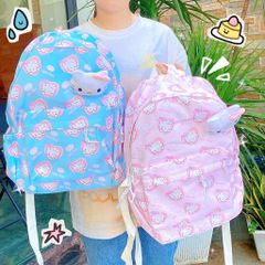 ** Balo Hello Kitty ghim mặt Kitty bông