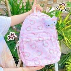 ** Balo Hello Kitty ghim mặt Kitty bông