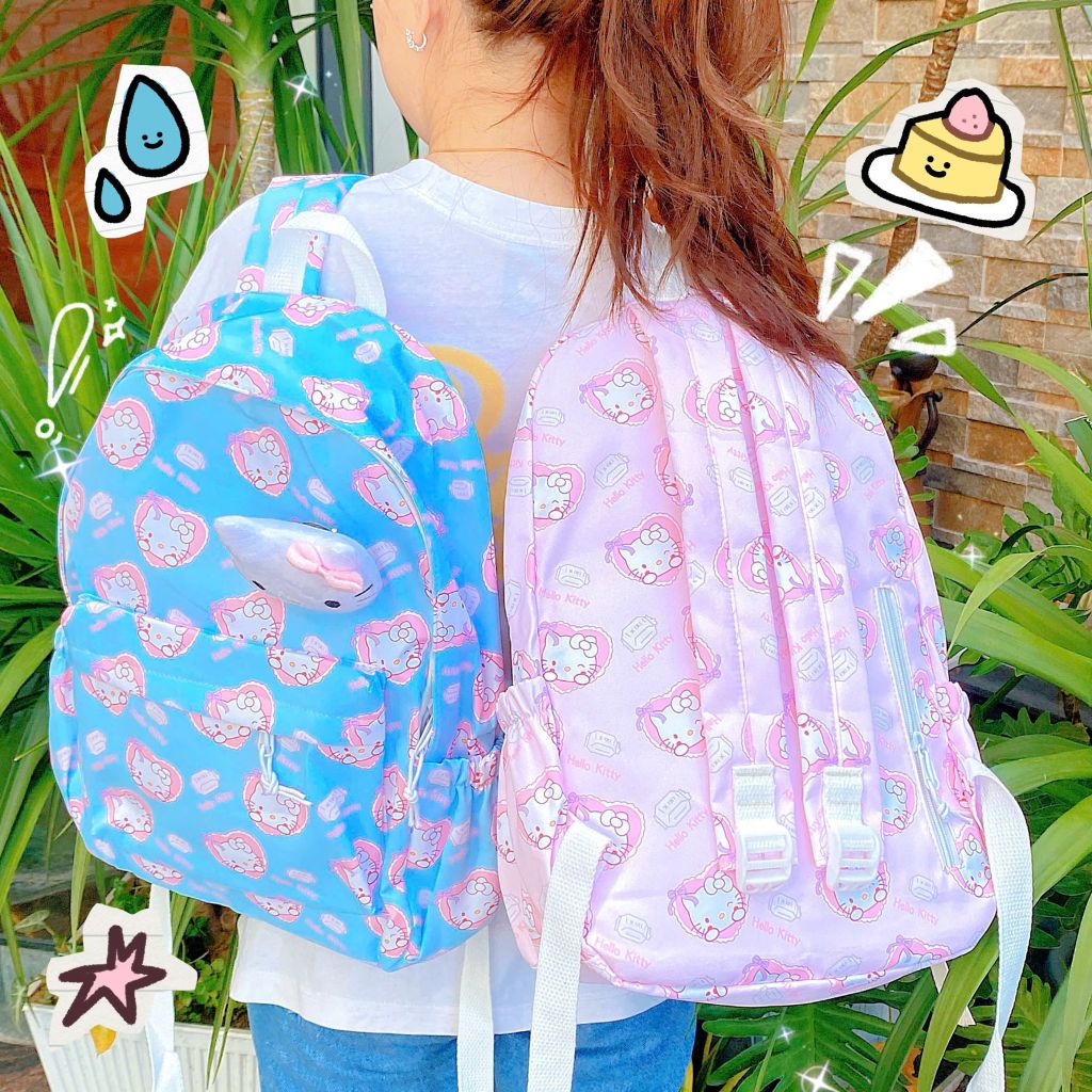 ** Balo Hello Kitty ghim mặt Kitty bông