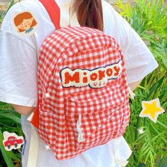 ** Balo Miokoy sọc caro đỏ trắng