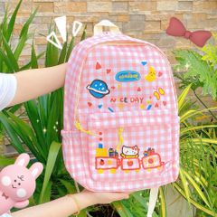 ** Balo Kitty sọc caro hồng trắng Nice Day