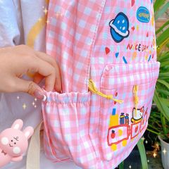 ** Balo Kitty sọc caro hồng trắng Nice Day