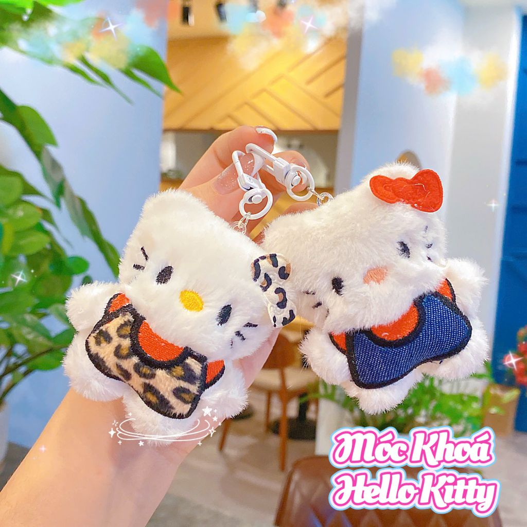 ** Móc khóa bông Kitty mặc áo xanh/beo