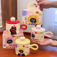 ** Ly sứ mèo đen Happy Birthday vàng/hồng/đỏ 380ml