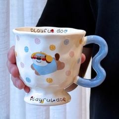 ** Ly sứ cún Lạp Xưởng xanh/hồng tay cầm + muỗng