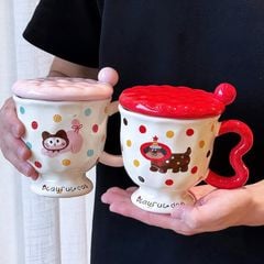 ** Ly sứ cún Lạp Xưởng xanh/hồng tay cầm + muỗng