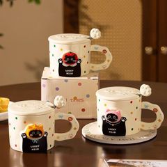 ** Ly sứ mèo đen nón đỏ Lucky Mzao tay cầm/muỗng 380ml