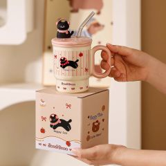 ** Ly sứ mèo đen Happy Cat cà chua nơ tay cầm 400ml