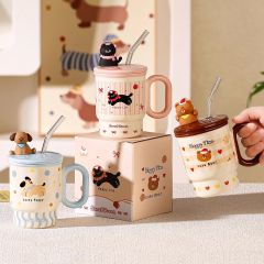 ** Ly sứ mèo đen Happy Cat cà chua nơ tay cầm 400ml