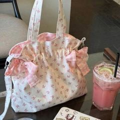 ** Túi vải đa năng hoa hồng nền kem