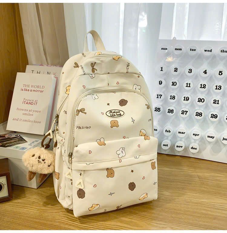 ** Balo vải MSLUO WE BAG kèm charm gấu nâu