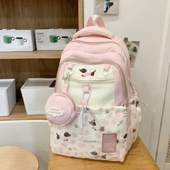 ** Balo vải Cún Lạp Xưởng KDMILD kèm móc khoá charm túi nhỏ