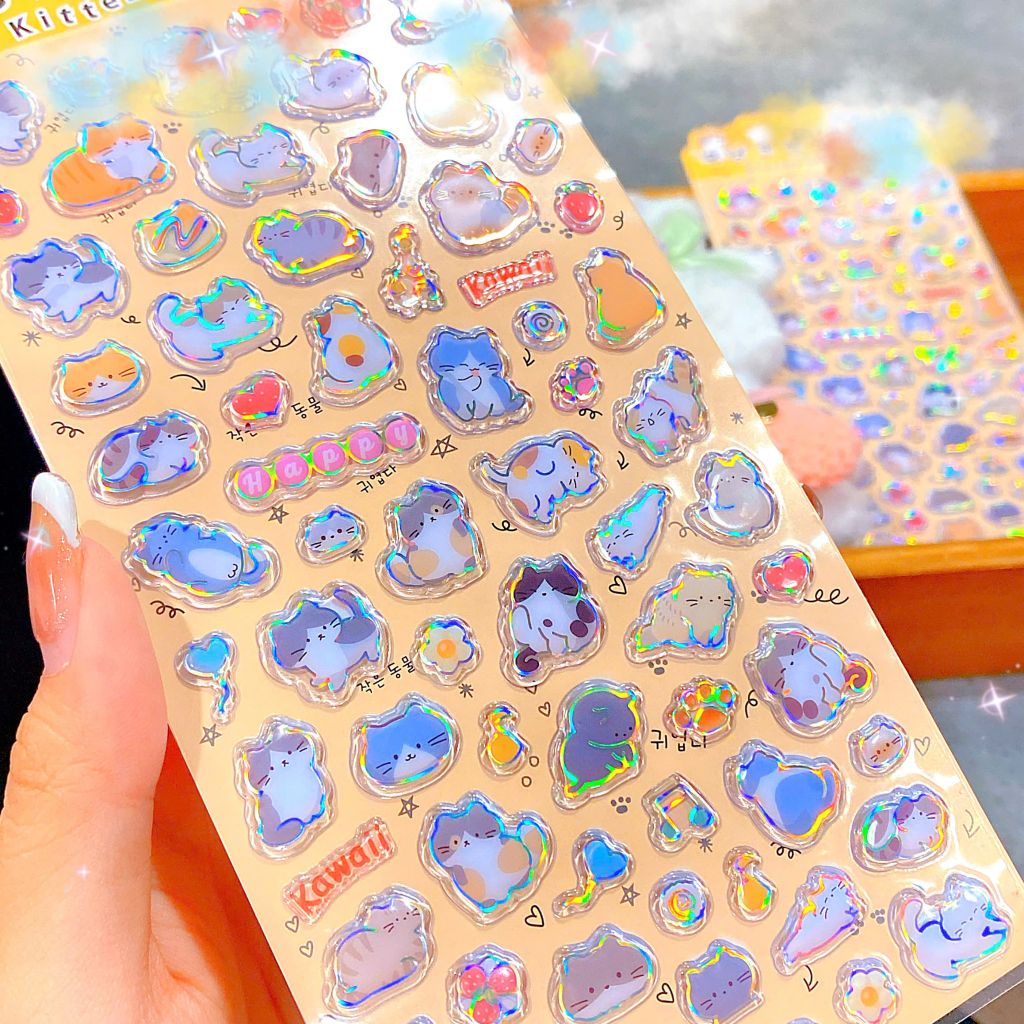 ** Set hình sticker nổi nhiều mèo viền ánh quang