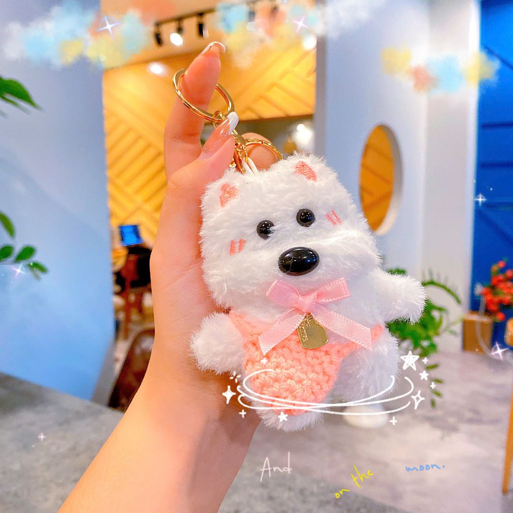 ** Móc khóa bông gấu trắng mũi đen