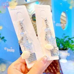 ** Dây đeo điện thoại chuỗi sò biển ngôi sao xanh trong