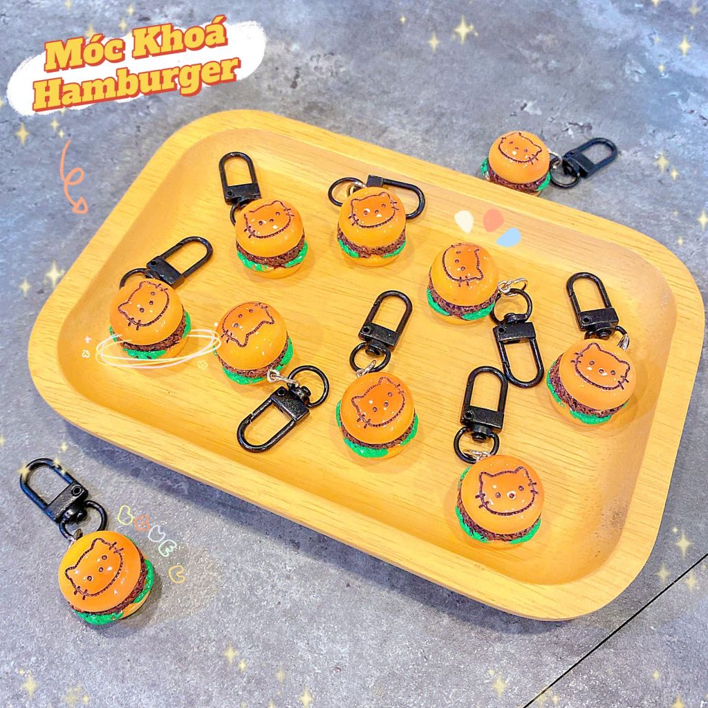 ** Móc khóa hamburger mặt mèo Kitty