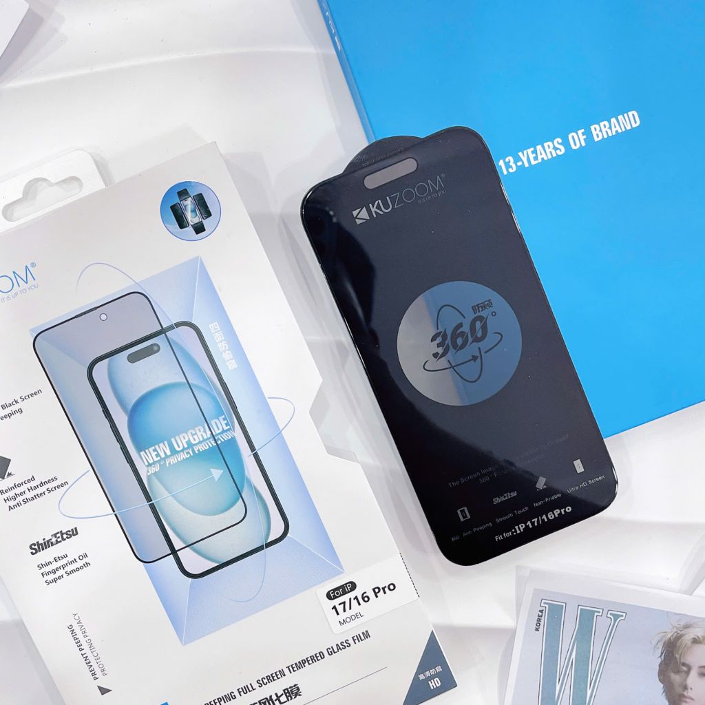 Dán cường lực iPhone 16 Pro Max Kuzoom chống nhìn trộm 360 độ