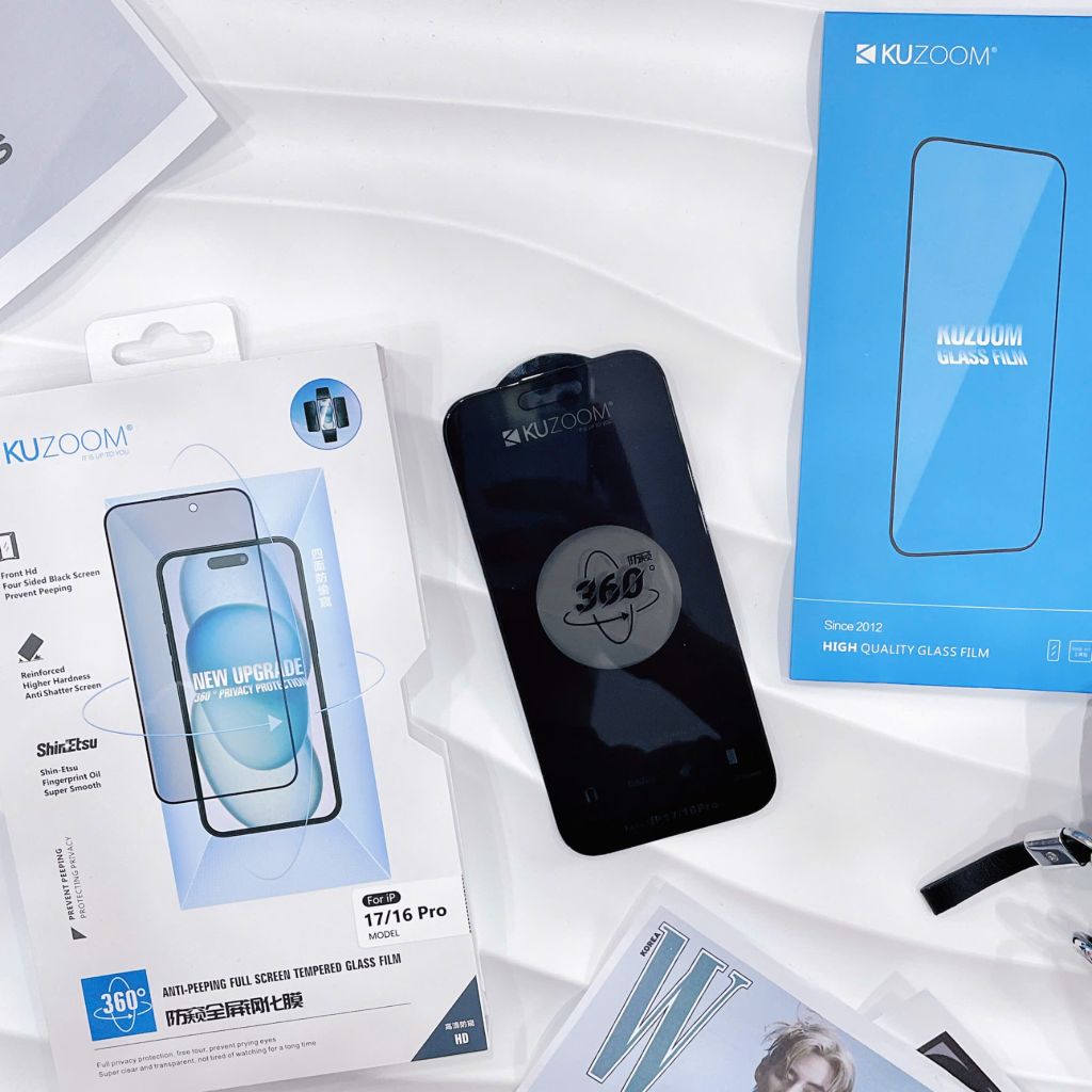 Dán cường lực iPhone 16 Pro Max Kuzoom chống nhìn trộm 360 độ