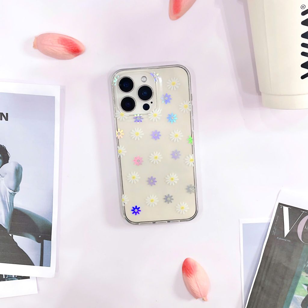 Ốp IP 15 Pro Max lưng trong cứng nhiều hoa nhí nhiều màu