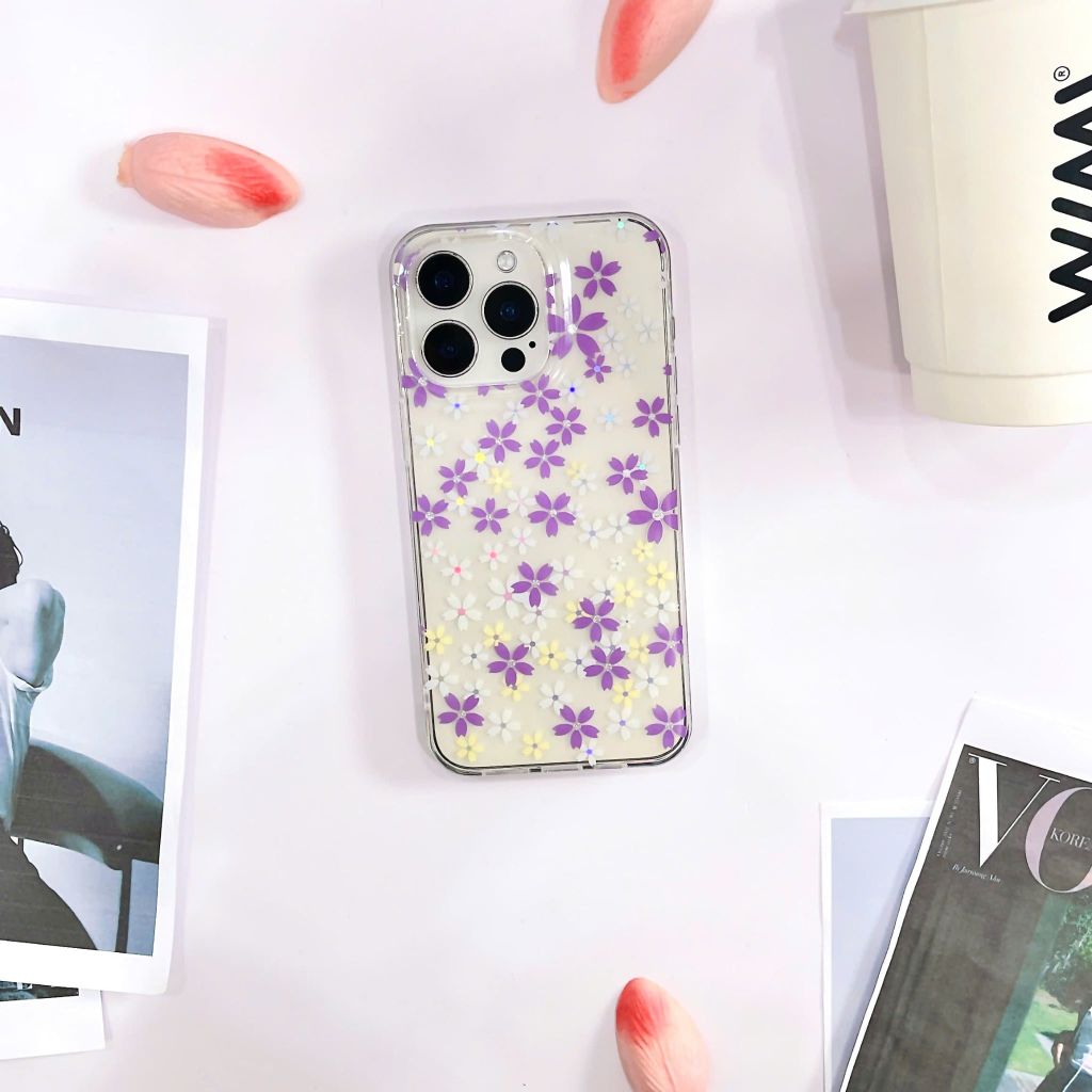 Ốp IP 14 Pro Max lưng trong cứng nhiều hoa nhí nhiều màu