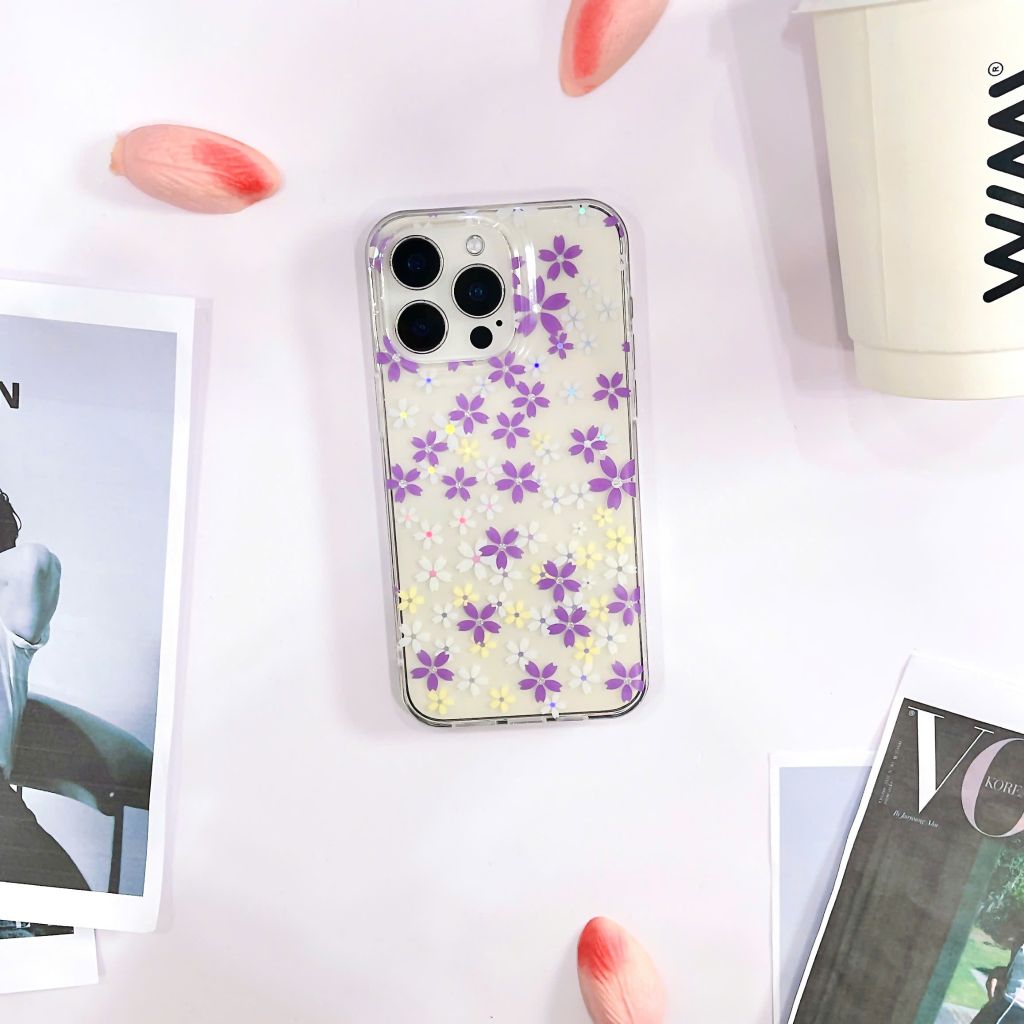 Ốp IP 15 Pro Max lưng trong cứng nhiều hoa nhí nhiều màu