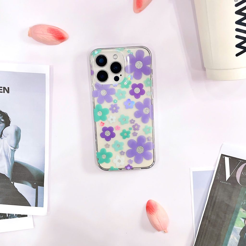 Ốp IP 15 Pro Max lưng trong cứng nhiều hoa nhí nhiều màu