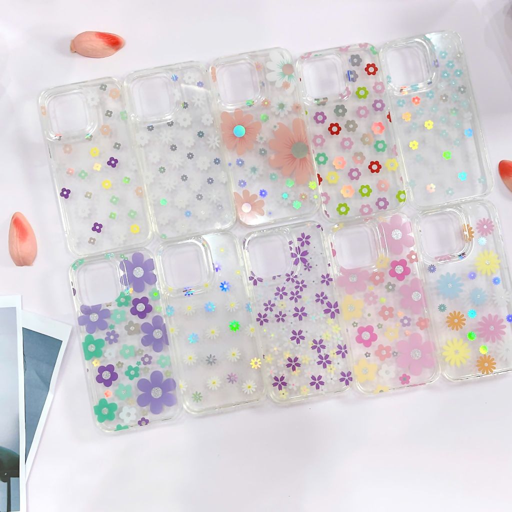 Ốp IP 15 Pro Max lưng trong cứng nhiều hoa nhí nhiều màu