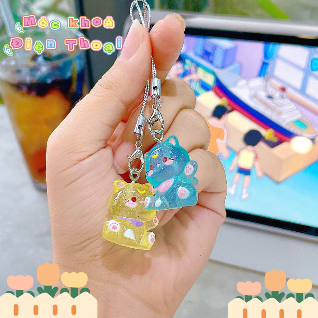 ** Dây đeo điện thoại mèo con thạch trong hihi